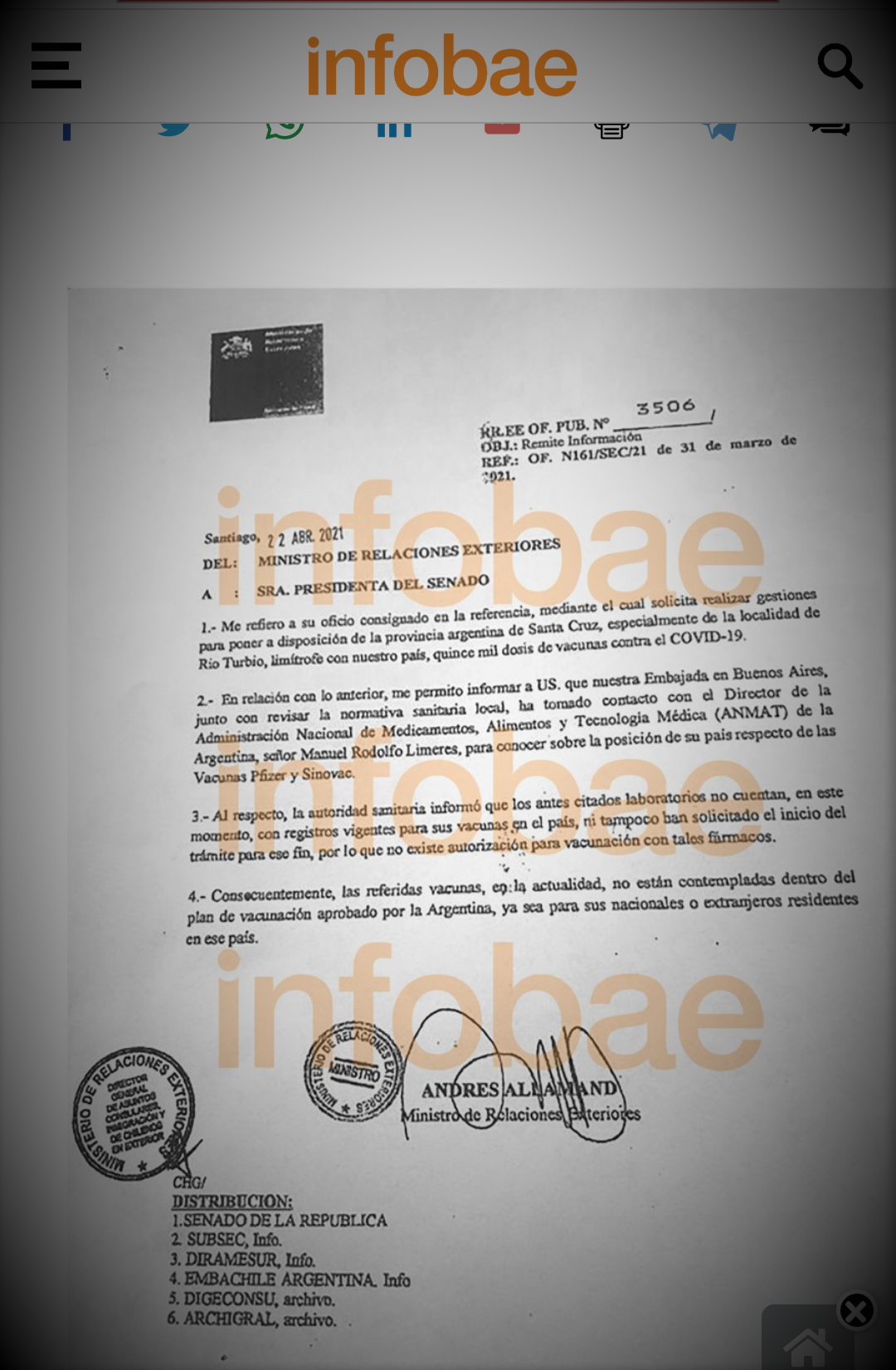 Fue primicia de Zona Zero: polémica por las vacunas ofrecidas desde Chile a la Argentina y un rechazo
