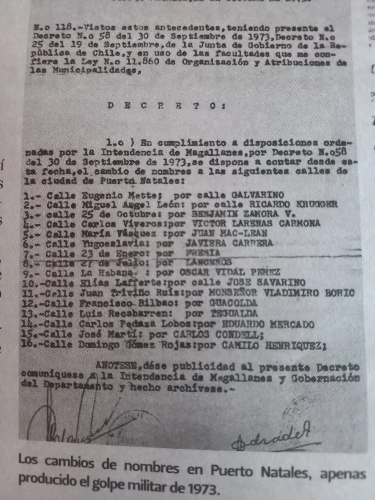 #Especial 2. Historia Municipal: Cambio de nombres de calles, plazas, poblaciones y allanamientos en 1973 [Por Víctor Hernández G.]