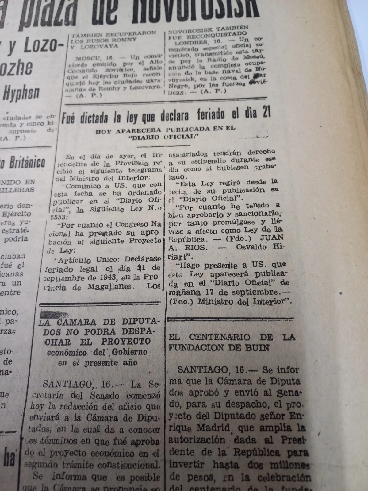 Registro histórico da cuenta que este año será la tercera vez que se declara feriado el 21 de Septiembre