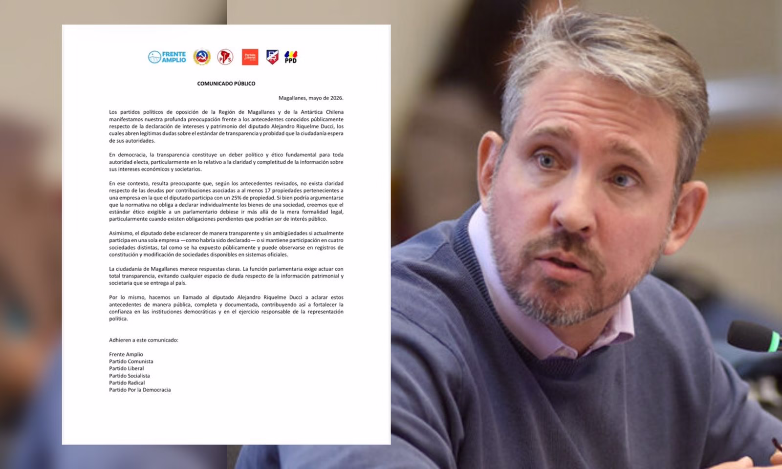 Oposición en bloque exige explicaciones al diputado Riquelme tras revelaciones de ZonaZero